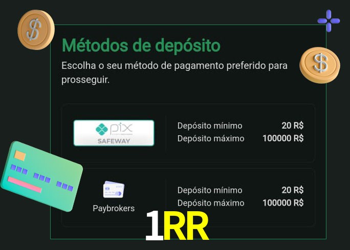 O cassino 1RR oferece uma grande variedade de métodos de pagamento